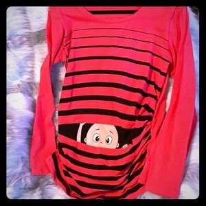 Coral Blush and black maternity shirt